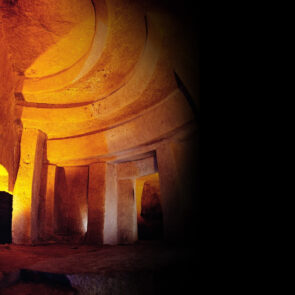 Cave in Casa Bonavita lit with a yellow light