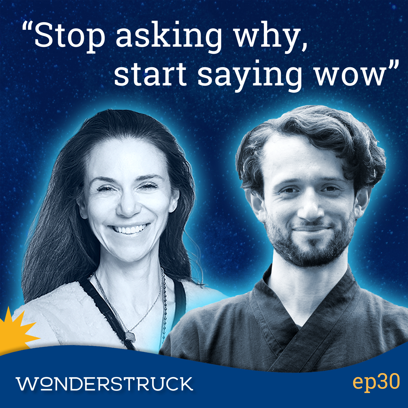 Image with Elizabeth Rovere and George Thompson and caption "Stop asking why, start saying Wow"