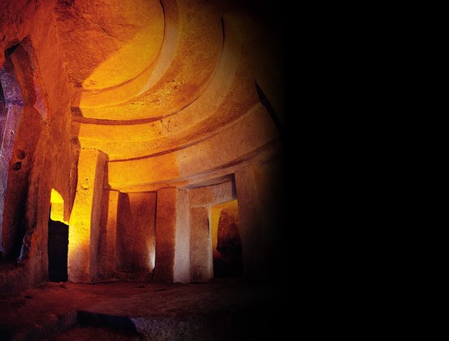 Cave in Casa Bonavita lit with a yellow light